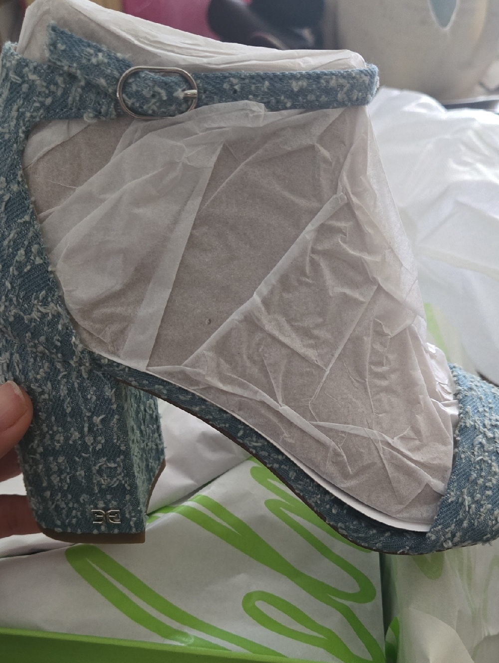 Sam Edelman Blue Tweed Open-Toe Block Heel Sandals